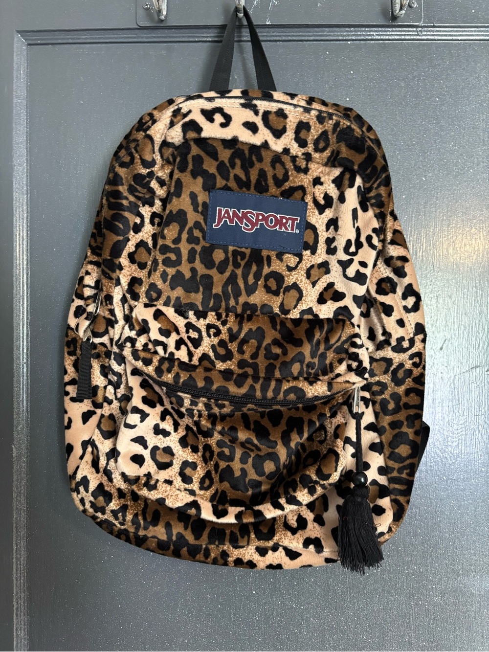Jansport Leopard Print fuzzy Backpack